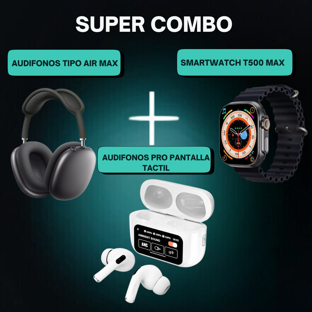 Combo reloj smart + audifonos + diadema